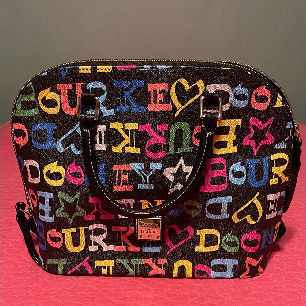 Dooney and Bourke Zip Zip Satchel Handbag- Doodle print-Black and Multicolor.